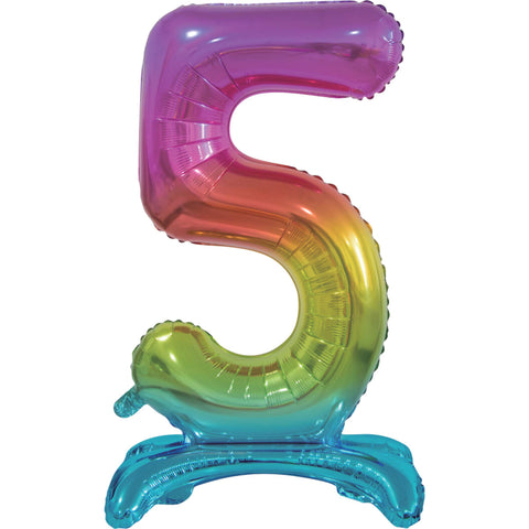 Number 5 Standing Foil Balloon - Rainbow - 76cm - Air Filled