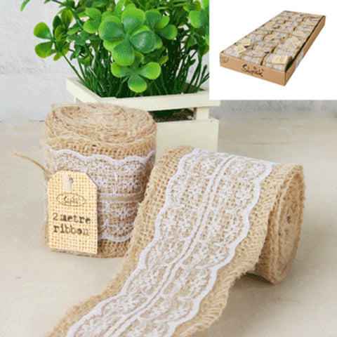 Ribbon Roll - Hessian & Lace - 6cmW x 2mL - White