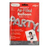 Foil Balloon "PARTY" Silver - DIY Inflation & Self Sealing - 83cm