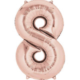 Foil Number Balloon - Rose Gold - 8 - 66cm Medium