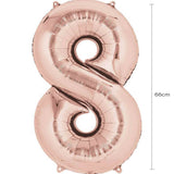 Foil Number Balloon - Rose Gold - 8 - 66cm Medium