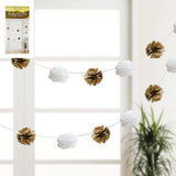 Pom Pom Tissue Garland - 3m - Gold & White